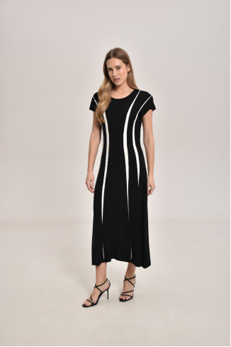 Платье с круглой горловиной черно-молочная