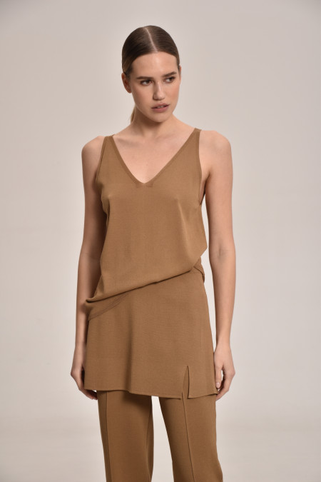 Трикотажний топ з віскози темно-бежевий