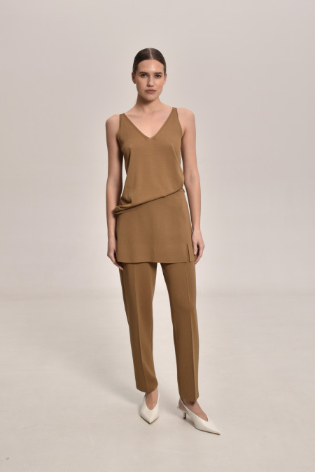 Трикотажний топ з віскози темно-бежевий