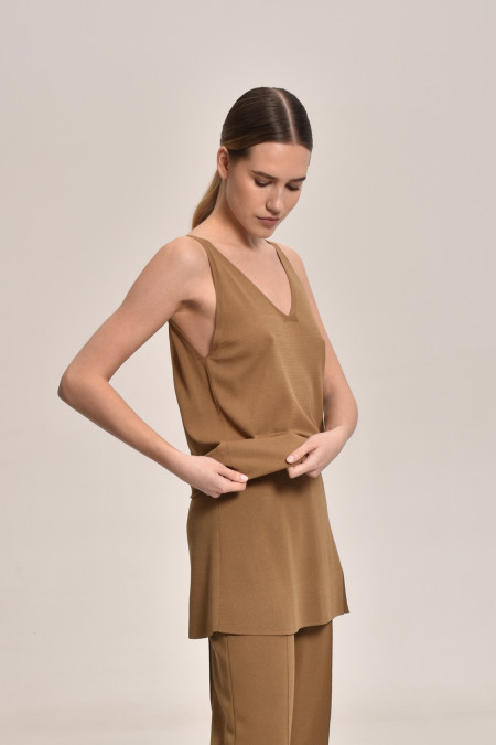 Трикотажний топ з віскози темно-бежевий