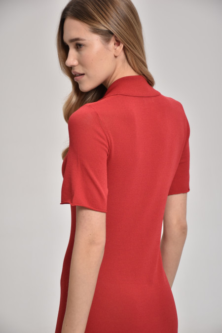 Dark Red Maxi Viscose Knit Button Down Dress