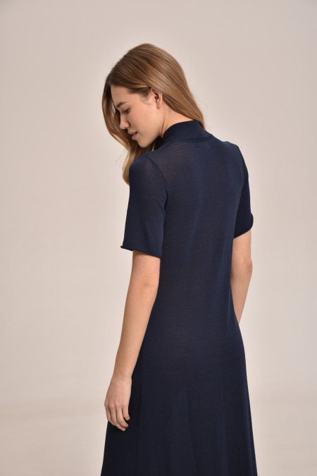 Navy Maxi Viscose Knit Button Down Dress