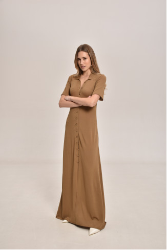 Довга сукня з віскози на ґудзиках темно-бежева
