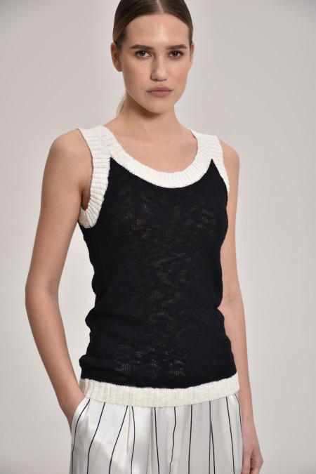 Топ з фактурної пряжі з контрастною каймою чорний-молочний