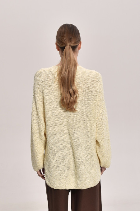 Джемпер з фактурної пряжі з V-подібним вирізом світло-жовтий Джемпер з фактурної пряжі з V-подібним вирізом світло-жовтий