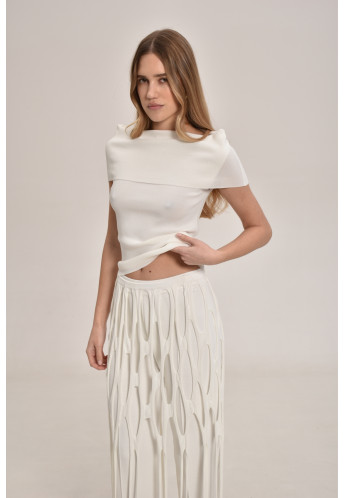 Off-White Viscose Off-The-Shoulder Knitted Top
