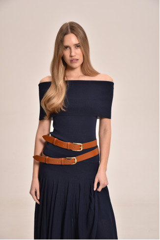 Топ з віскози з відворотом темно-синій