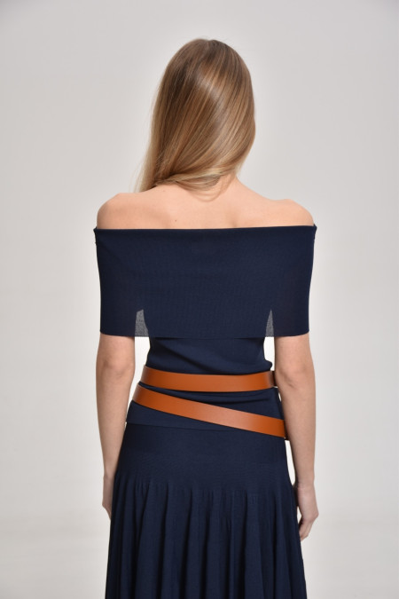 Топ з віскози з відворотом темно-синій