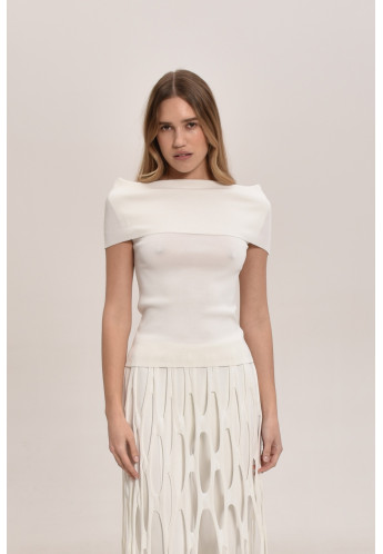Off-White Viscose Off-The-Shoulder Knitted Top