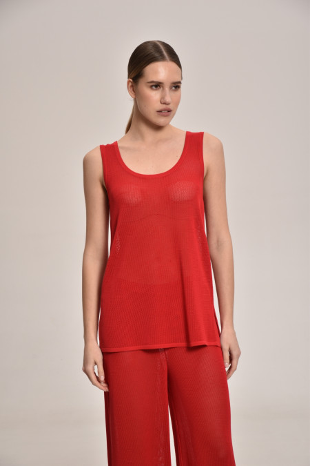 Трикотажна туніка з мереживної сітки червона