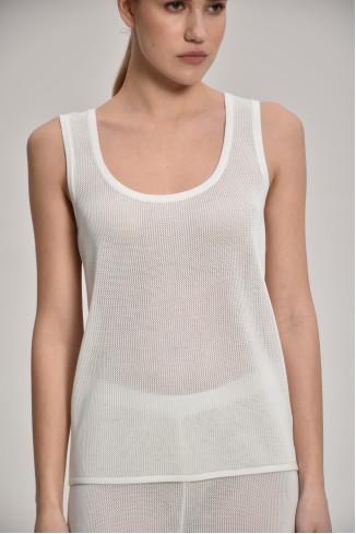 Трикотажная майка из кружевной сетки белая