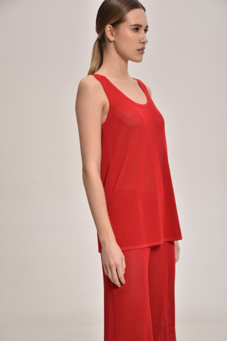 Трикотажна туніка з мереживної сітки червона