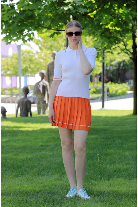 Short Pleated Orange Skirt