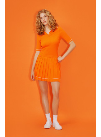 Short Pleated Orange Skirt