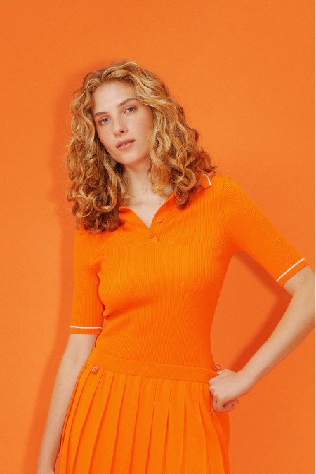 Orange 1/2 Sleeves Button Down Polo