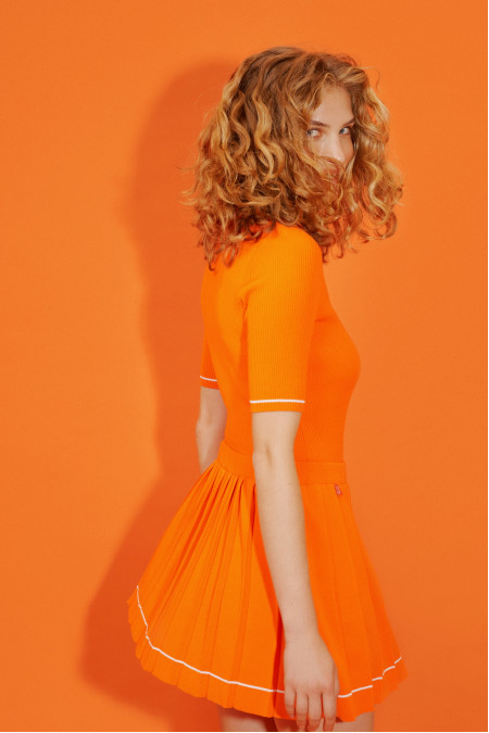 Short Pleated Orange Skirt