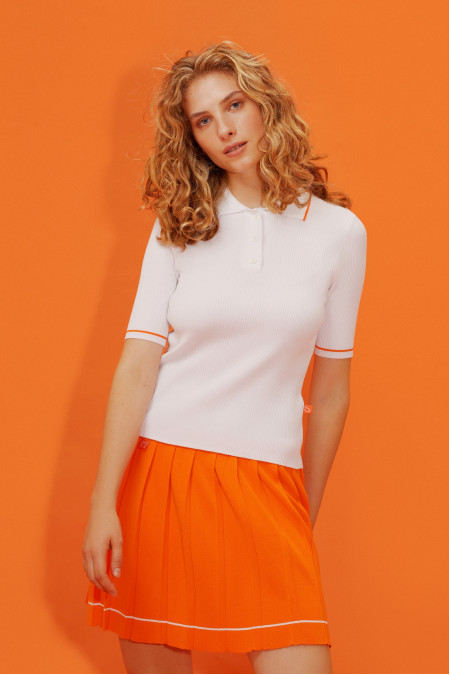 Short Pleated Orange Skirt