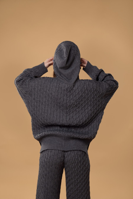 Cable-knit RITO x brabrabra Grey Wool Hoodie Cable-knit RITO x brabrabra Grey Wool Hoodie