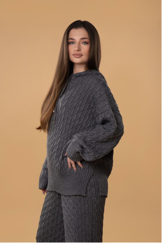 Cable-knit RITO x brabrabra Grey Wool Hoodie