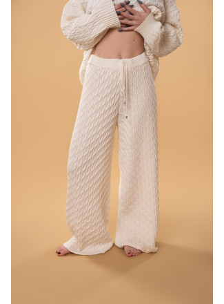 Штани в косички RITO x brabrabra з вовни молочні