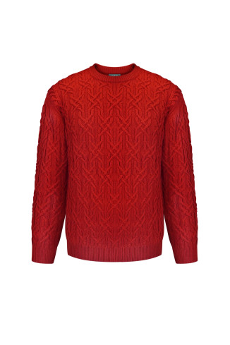 Мужской свитер с аранами красный