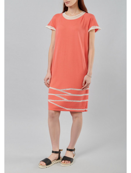 Мини-платье с прозрачной отделкой коралловое