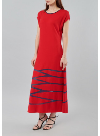 Платье с прозрачной отделкой красное