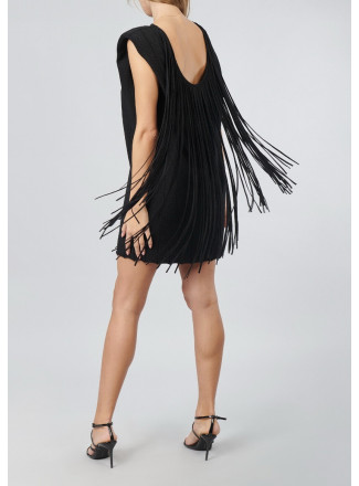 Mini Dress With Cut-out Back And Fringe 