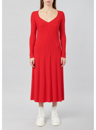 Платье с длинным рукавом из вискозы красное