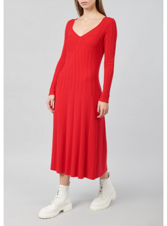 Платье с длинным рукавом из вискозы красное