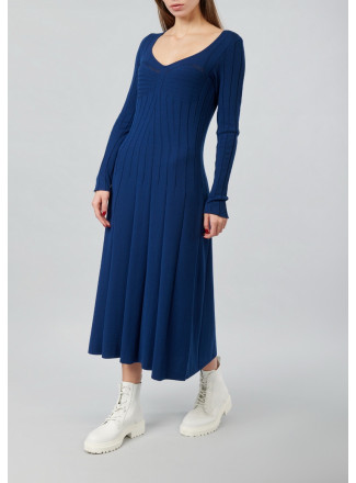 Платье с длинным рукавом из вискозы синее