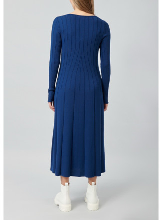 Платье с длинным рукавом из вискозы синее