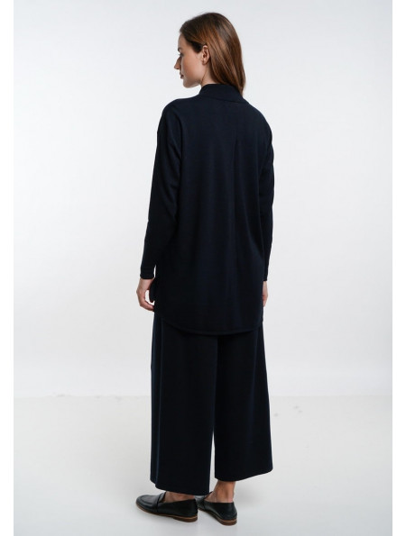 Navy Wide Cropped Trousers