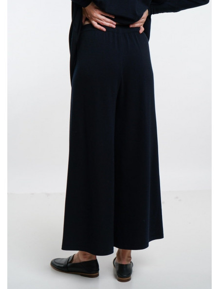 Navy Wide Cropped Trousers