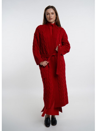 Red Long Cable Coat