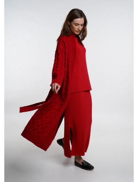 Red Long Cable Coat