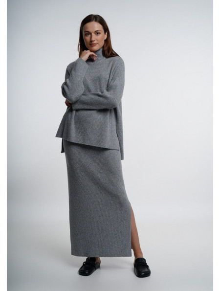 Grey Fine Ribbed Maxi Skirt