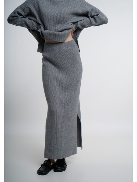 Grey Fine Ribbed Maxi Skirt