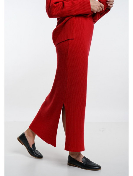 Red Fine Ribbed Maxi Skirt