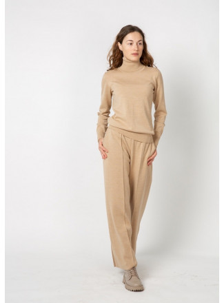 Beige Wide Trousers With Seam