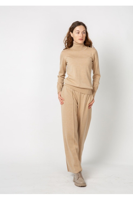 Beige Wide Trousers With Seam