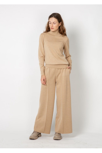 Beige Wide Trousers With Seam