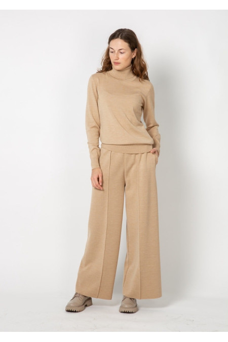 Beige Wide Trousers With Seam