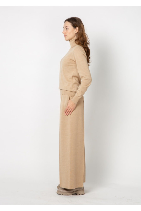 Beige Wide Trousers With Seam