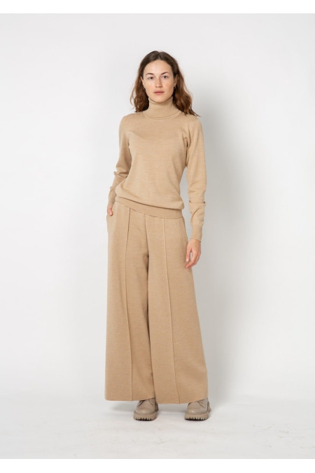 Beige Wide Trousers With Seam