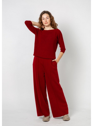 Burgundy Wide Trousers With Seam