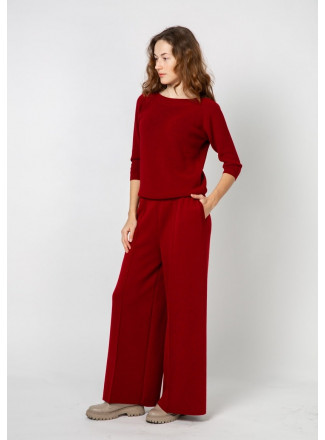 Burgundy Wide Trousers With Seam