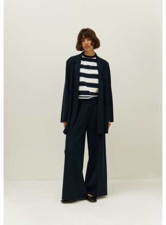 Long Wide Navy Stitch Seam Trousers