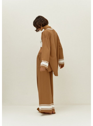 Lightweight Wide Beige And White Pleated Trousers