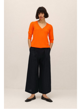 Lightweight Wide Navy Pleated Trousers